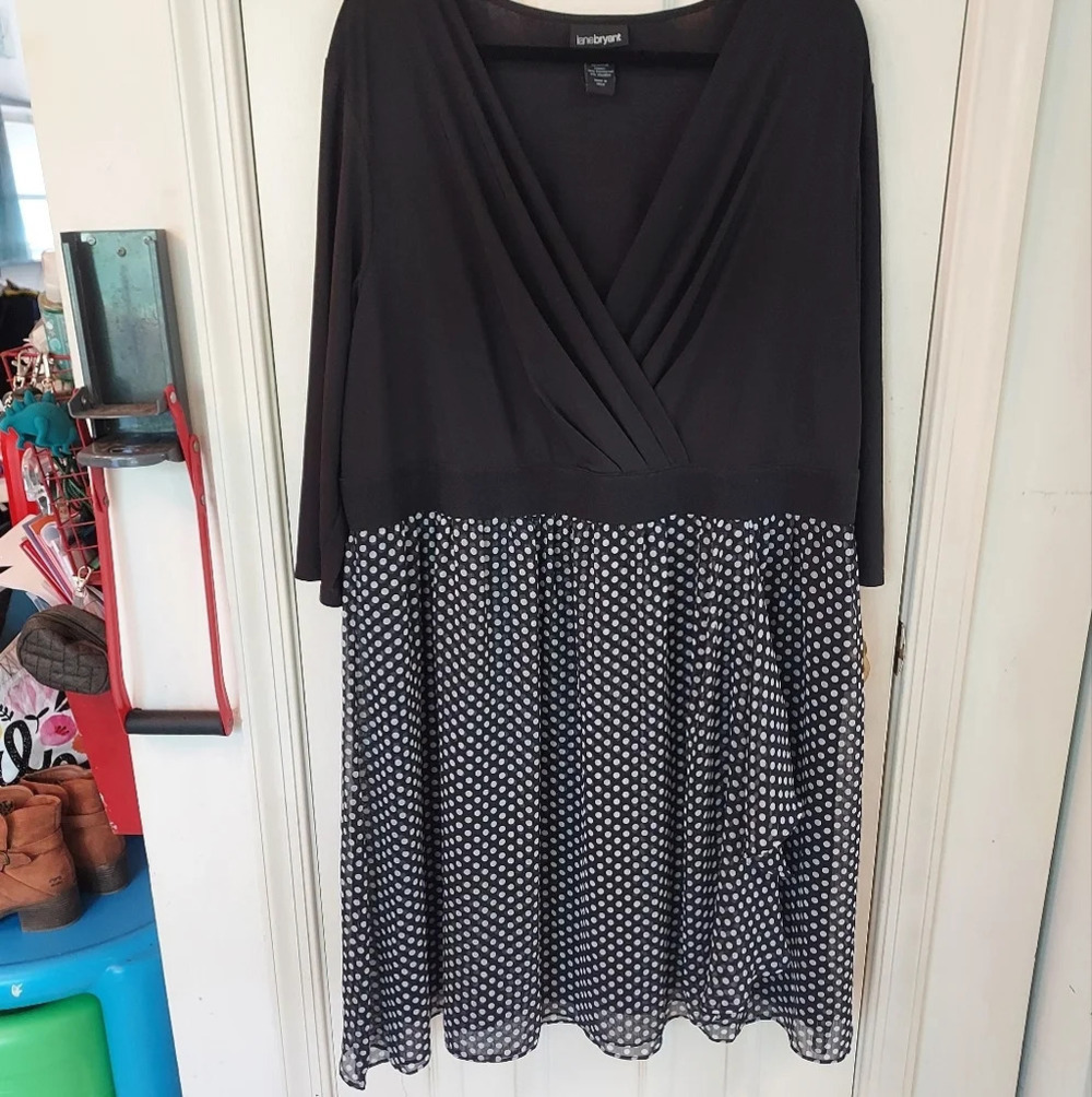 Lane Bryant Black Dress with PolkaDot Skirt in Size 26